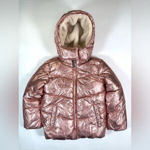 Girls coat Size 7- Boden Metallic Rose Gold Puffer Jacket with Sherpa Lined Hood